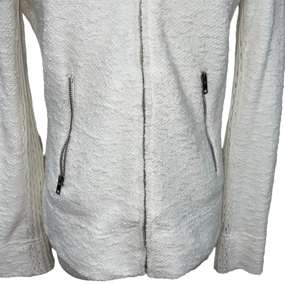 IRO Hurley White Leather Trim Textured Knit Zip Jacket FR38 Pockets Embroidered - Picture 6 of 12